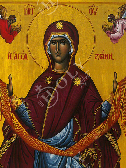 Cincture of the Theotokos icon, Virgin Mary icon Holy Belt, Handmade Greek Orthodox Icon Holy Girdle, Byzantine art wall hanging wood plaque - TheHolyArt