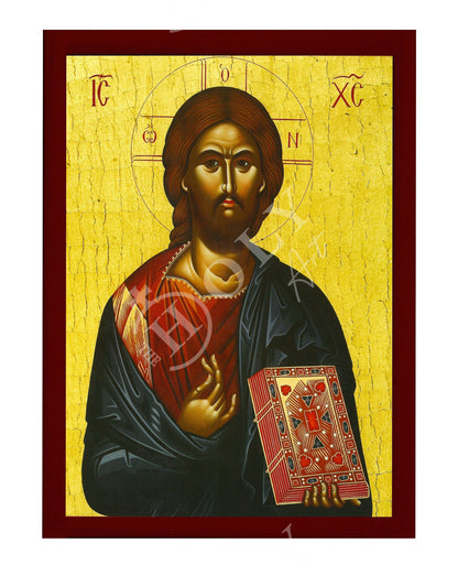 Jesus Christ icon, Handmade Greek Orthodox icon of our Lord, Byzantine art wall hanging on wood plaque, religious home decor - TheHolyArt