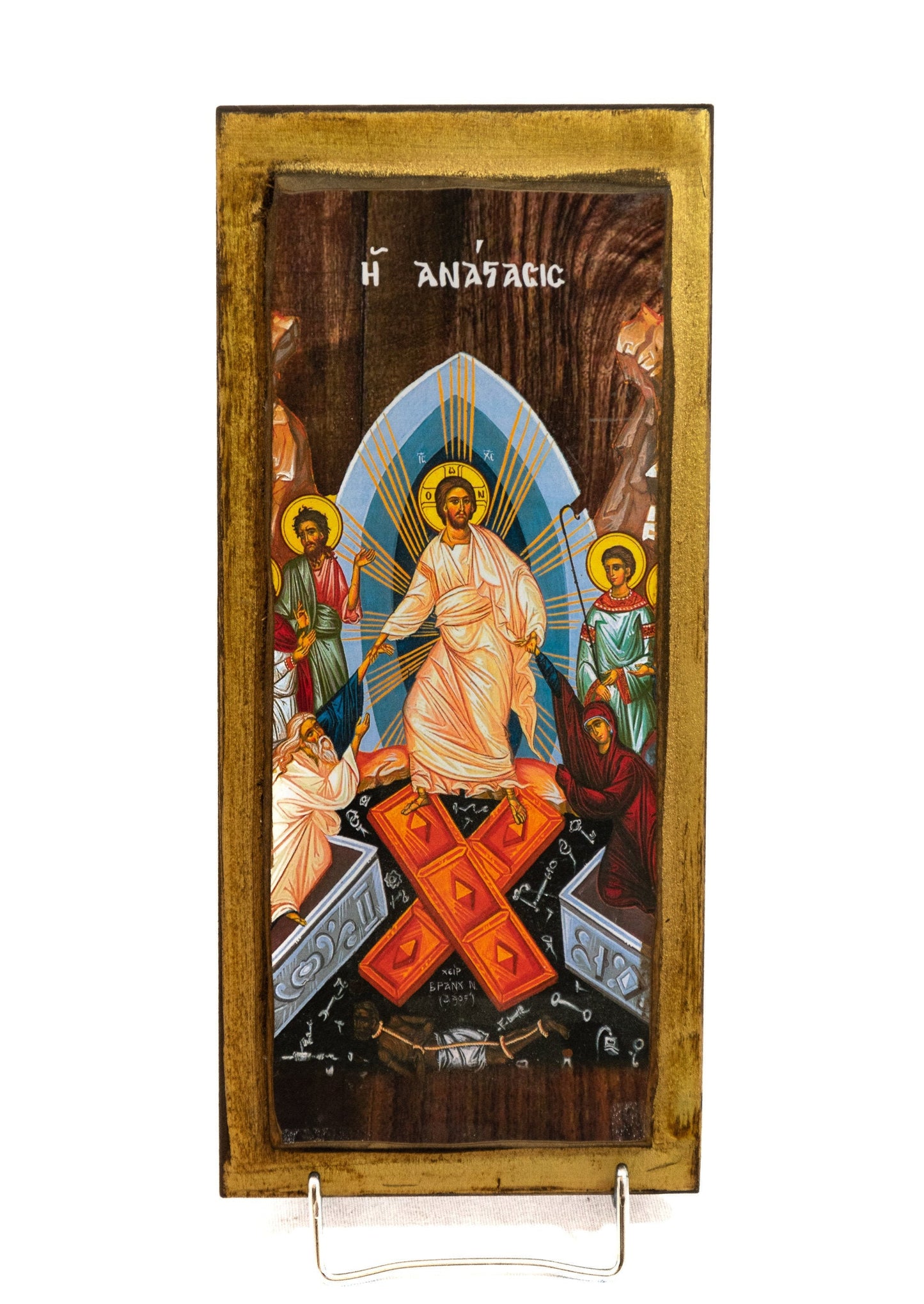 Resurrection Jesus Christ icon, Handmade Greek Orthodox icon, Byzantine art wall hanging wood plaque of our Lord rising from the dead, gift TheHolyArt