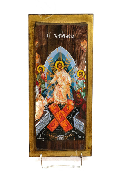 Resurrection Jesus Christ icon, Handmade Greek Orthodox icon, Byzantine art wall hanging wood plaque of our Lord rising from the dead, gift - TheHolyArt