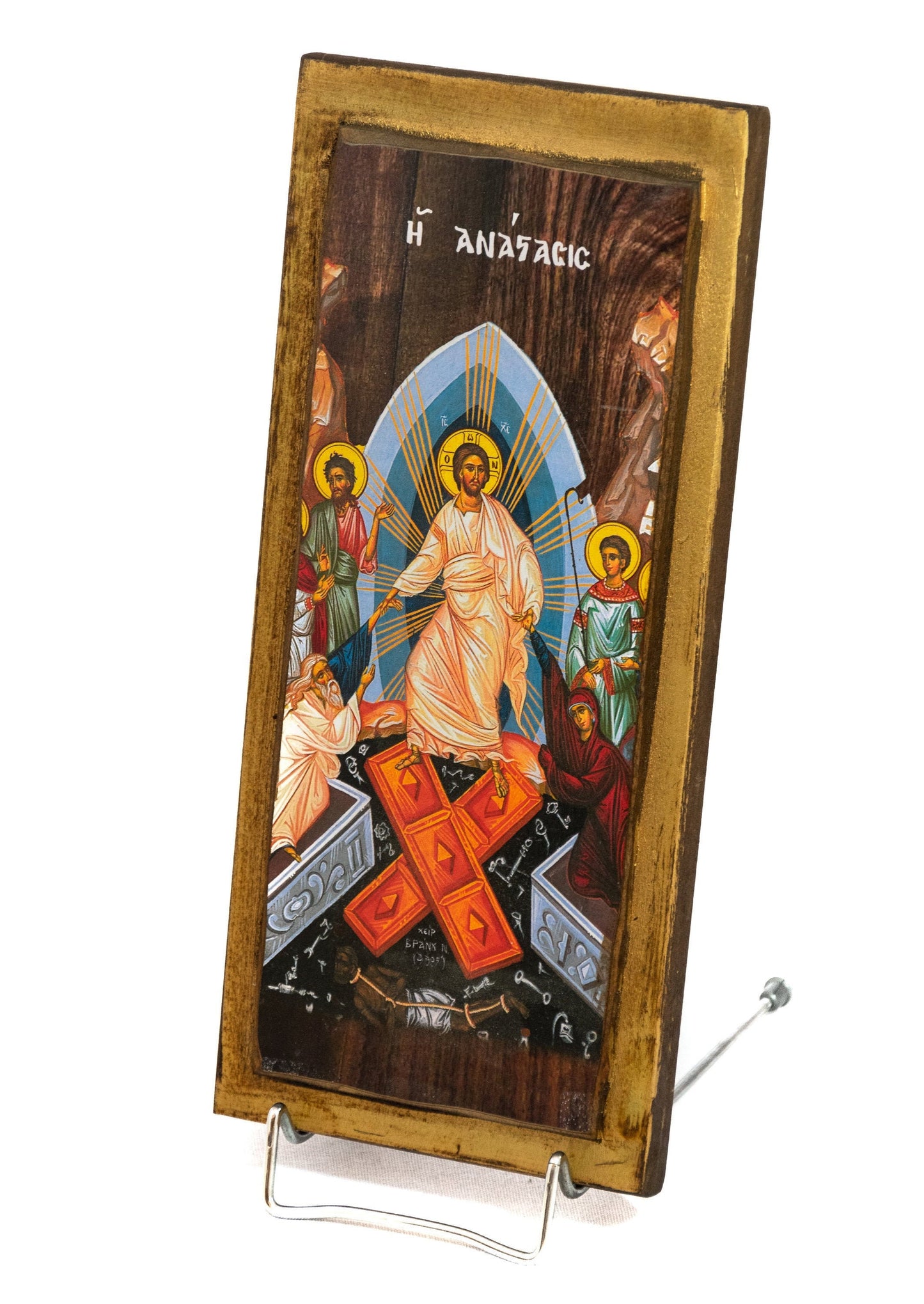 Resurrection Jesus Christ icon, Handmade Greek Orthodox icon, Byzantine art wall hanging wood plaque of our Lord rising from the dead, gift TheHolyArt