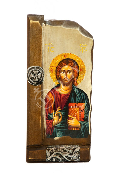 Jesus Christ icon, Handmade Greek Orthodox icon, Byzantine art wall hanging of our Lord on wood plaque, religious decor 29x14cm, home decor - TheHolyArt