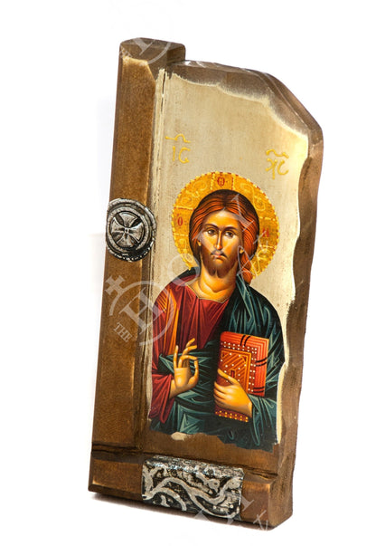 Jesus Christ icon, Handmade Greek Orthodox icon, Byzantine art wall hanging of our Lord on wood plaque, religious decor 29x14cm, home decor - TheHolyArt