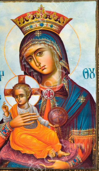 Virgin Mary icon Panagia, Handmade Greek Orthodox icon Theotokos, Mother of God Byzantine art wall hanging wood plaque, wedding gift 22x16cm - TheHolyArt