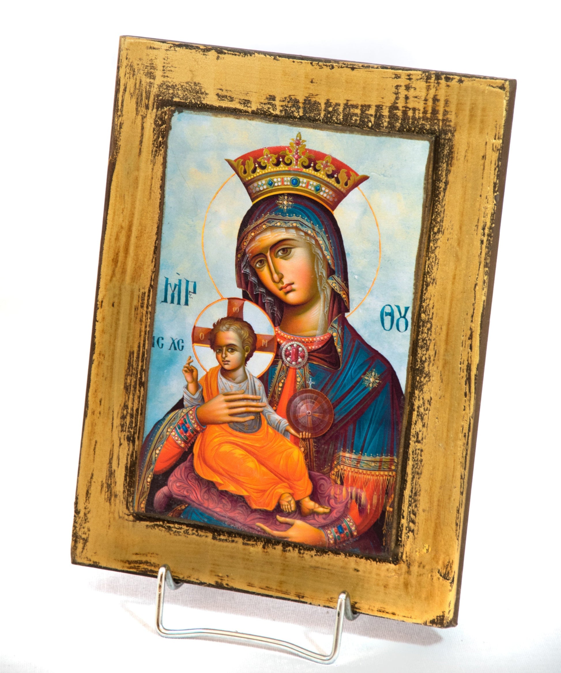 Virgin Mary icon Panagia, Handmade Greek Orthodox icon Theotokos, Mother of God Byzantine art wall hanging wood plaque, wedding gift 22x16cm TheHolyArt