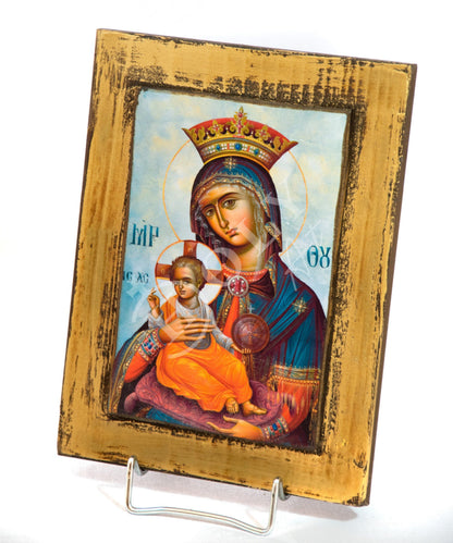 Virgin Mary icon Panagia, Handmade Greek Orthodox icon Theotokos, Mother of God Byzantine art wall hanging wood plaque, wedding gift 22x16cm - TheHolyArt
