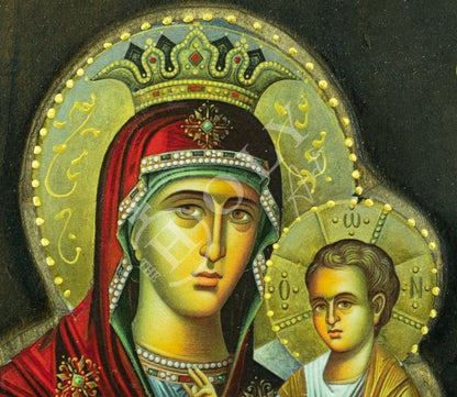 Virgin Mary icon Panagia Glykophilousa, Handmade Greek Orthodox Icon, Mother of God Byzantine art, Theotokos wall hanging wood plaque - TheHolyArt
