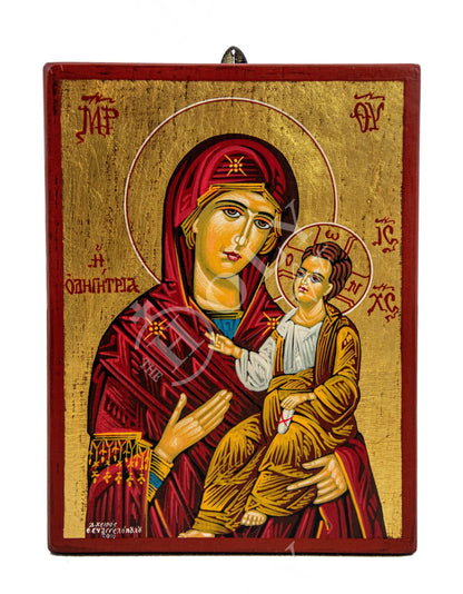 Hand painted Virgin Mary icon Panagia Odigitria, Handmade Greek Orthodox icon w/ gold leaf 22k of Theotokos, Byzantine art wall hanging - TheHolyArt