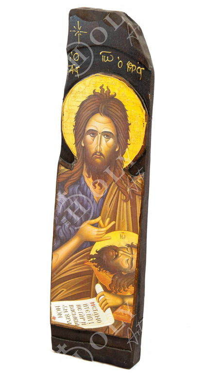 Saint John icon, Handmade Greek Orthodox icon of Saint John Baptist, Byzantine art wall hanging on wood plaque, religious home decor - TheHolyArt