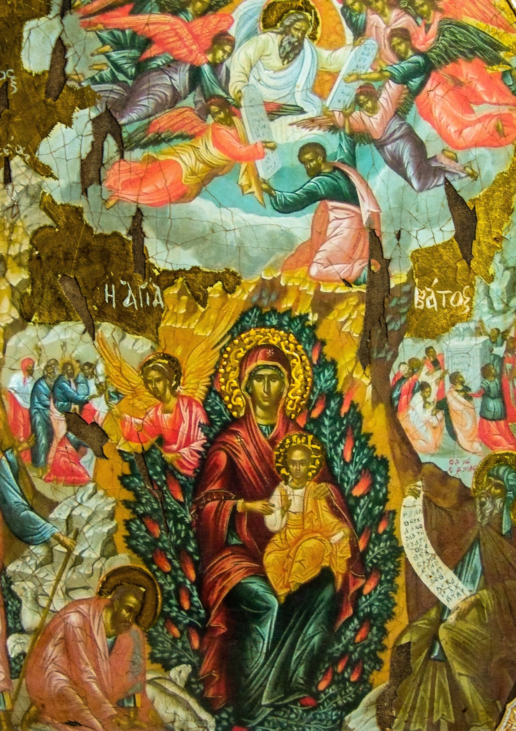 Virgin Mary icon Burning Bush Panagia, Handmade Greek Orthodox icon Theotokos, Mother of God Byzantine wall hanging canvas gold leaf 51x28cm TheHolyArt