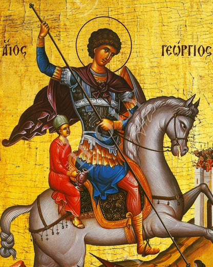 Saint George icon, Handmade Greek Orthodox icon of St George, Byzantine art wall hanging icon wood plaque, religious decor - TheHolyArt