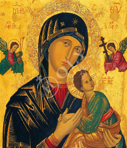 Our Lady of Perpetual Help icon, Handmade Greek Orthodox Icon of Virgin Mary, Mother of God Byzantine art wall hanging plaque - TheHolyArt