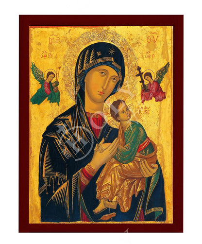 Our Lady of Perpetual Help icon, Handmade Greek Orthodox Icon of Virgin Mary, Mother of God Byzantine art wall hanging plaque - TheHolyArt