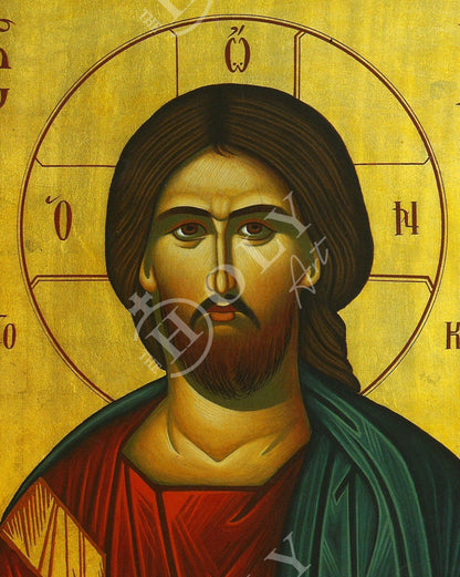 Jesus Christ icon, Handmade Greek Orthodox icon of our Lord, Byzantine religious wood plaque - TheHolyArt
