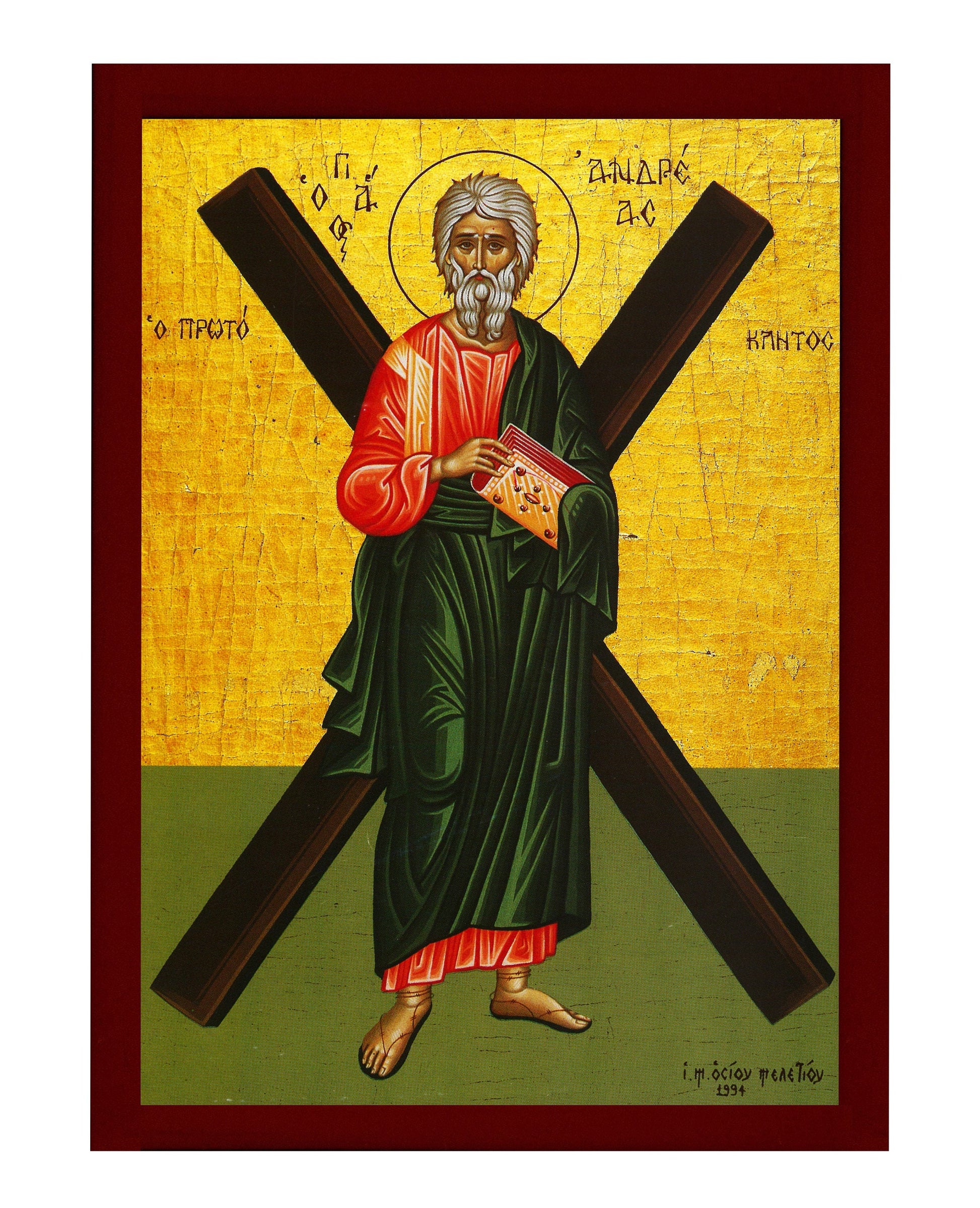 Saint Andrew icon the Apostle, Handmade Greek Orthodox icon of St Andrew, Byzantine wood plaque TheHolyArt