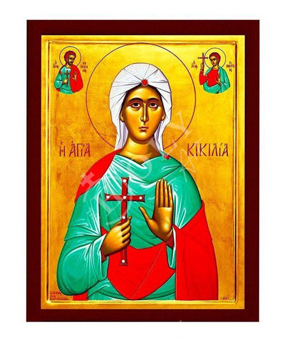 Saint Cecilia icon, Handmade Greek Orthodox icon of St Cecilia, Byzantine art wall hanging wood plaque, religious gift - TheHolyArt
