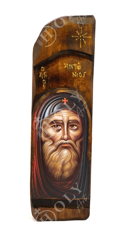 Saint Anthony icon, Handmade Greek Orthodox icon of St Anthony the Great, Byzantine art wall hanging wood plaque icon, religious decor - TheHolyArt