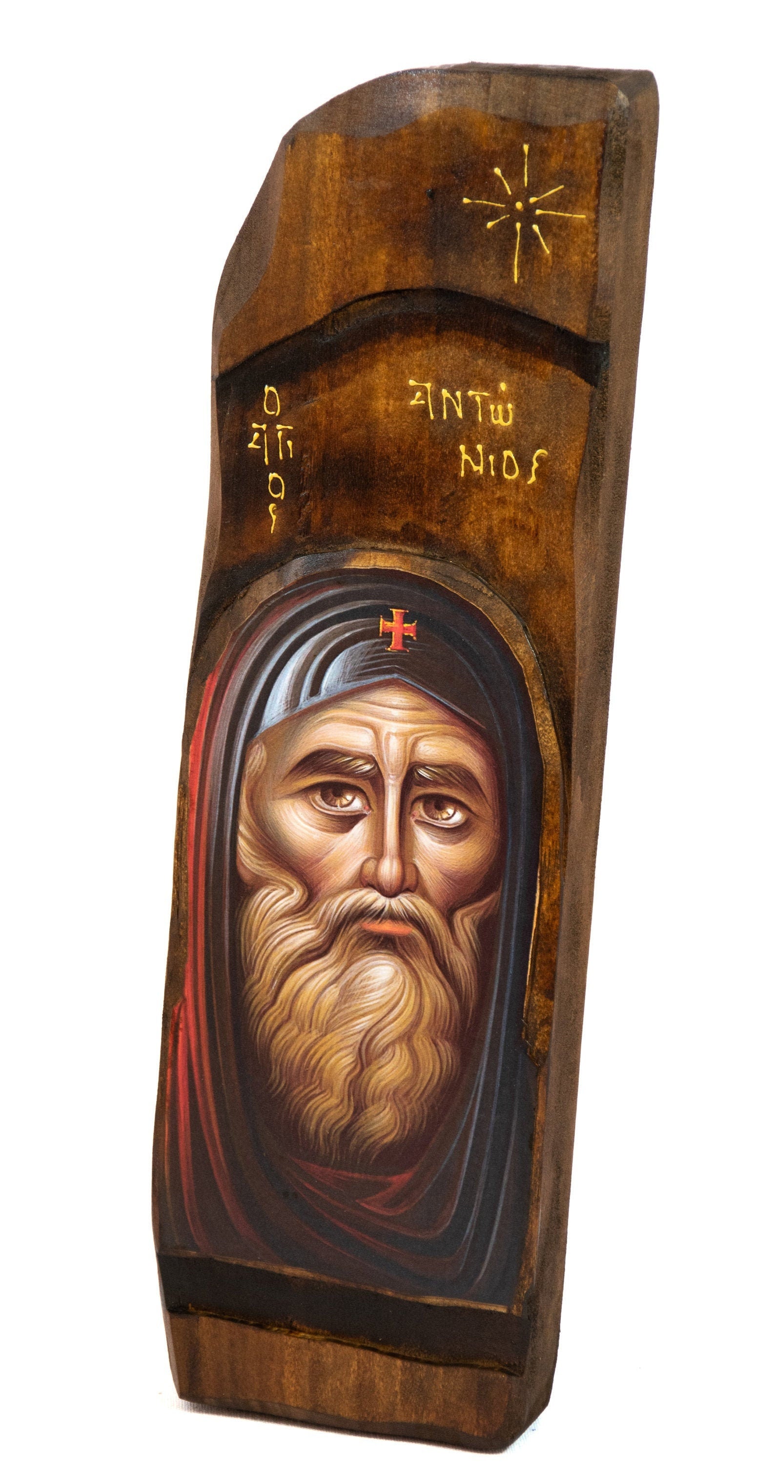 Saint Anthony icon, Handmade Greek Orthodox icon of St Anthony the Great, Byzantine art wall hanging wood plaque icon, religious decor TheHolyArt