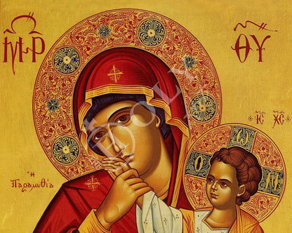 Virgin Mary icon Panagia Paramythia, Handmade Greek Orthodox Icon, Mother of God Byzantine art, Theotokos Christian wall hanging wood plaque - TheHolyArt