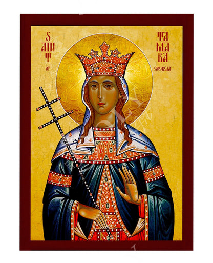 Saint Tamara icon, Handmade Greek Orthodox icon of St Tamara of Georgia, Byzantine art wall hanging, religious gift - TheHolyArt