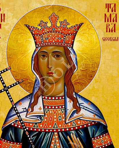 Saint Tamara icon, Handmade Greek Orthodox icon of St Tamara of Georgia, Byzantine art wall hanging, religious gift - TheHolyArt