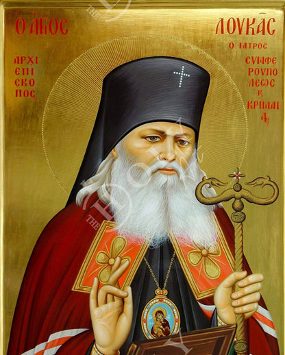 Saint Luke icon, Handmade Greek Orthodox icon St Lucas of Crimea, Byzantine art wall hanging on wood plaque icon, religious decor - TheHolyArt