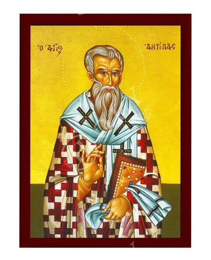 Saint Antipas icon, Handmade Greek Orthodox icon St Antipas of Pergamum, Byzantine art wall hanging on wood plaque icon, religious decor - TheHolyArt