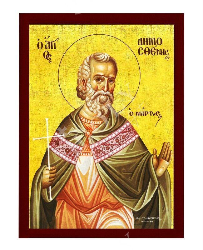 Saint Demosthenes icon, Handmade Greek Orthodox icon St Demos, Byzantine art wall hanging on wood plaque icon, religious decor TheHolyArt