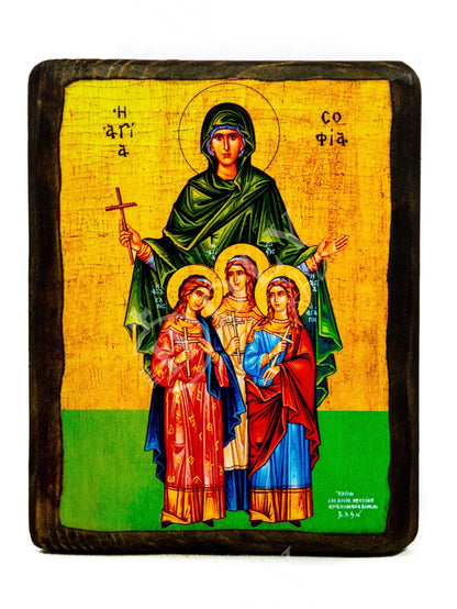 Saint Sophia icon, Orthodox icon St Sofia the Martyr, Greek Handmade Byzantine art wall hanging of Hagia Sophia wood plaque, religious decor - TheHolyArt