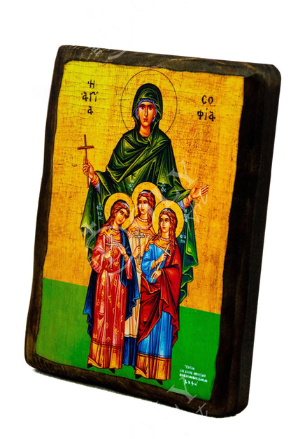 Saint Sophia icon, Orthodox icon St Sofia the Martyr, Greek Handmade Byzantine art wall hanging of Hagia Sophia wood plaque, religious decor - TheHolyArt