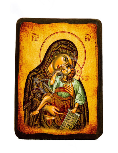 Virgin Mary icon Panagia Eleousa, Handmade Greek Orthodox Icon, Mother of God Byzantine art, Theotokos wall hanging wood plaque - TheHolyArt