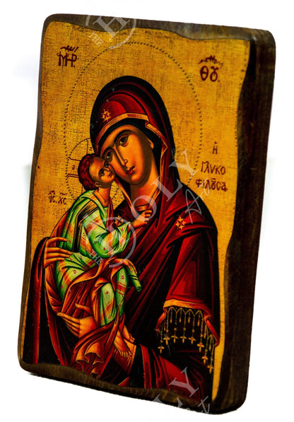 Virgin Mary icon Panagia Glykophilousa, Handmade Greek Orthodox Icon, Mother of God Byzantine art, Theotokos wall hanging wood plaque - TheHolyArt