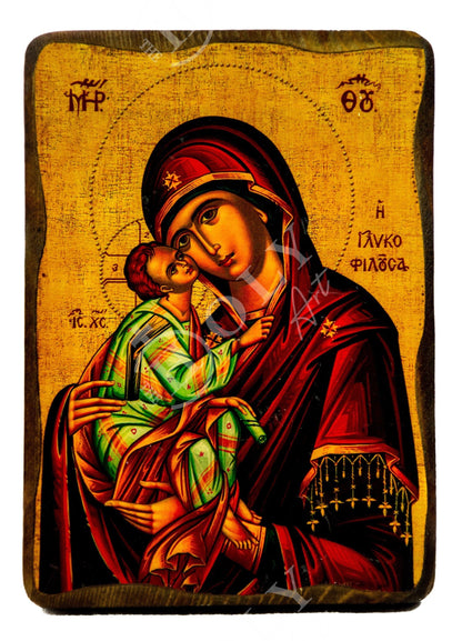 Virgin Mary icon Panagia Glykophilousa, Handmade Greek Orthodox Icon, Mother of God Byzantine art, Theotokos wall hanging wood plaque - TheHolyArt