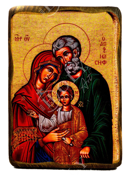 The Holy Family icon, Handmade Greek Orthodox icon of the Jesus Christ Virgin Mary & Joseph, Byzantine art wall hanging wood plaque - TheHolyArt
