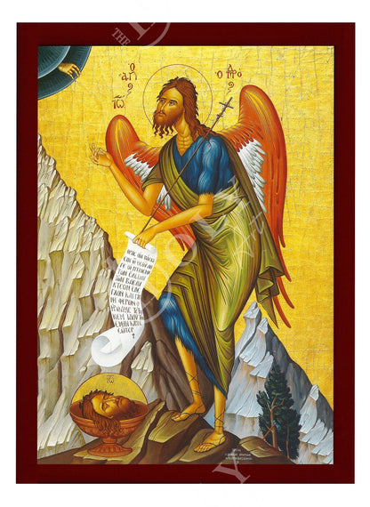 Saint John icon, Handmade Greek Orthodox icon of St John Baptist, Byzantine art wall hanging of the Forerunner wood plaque, religious decor - TheHolyArt