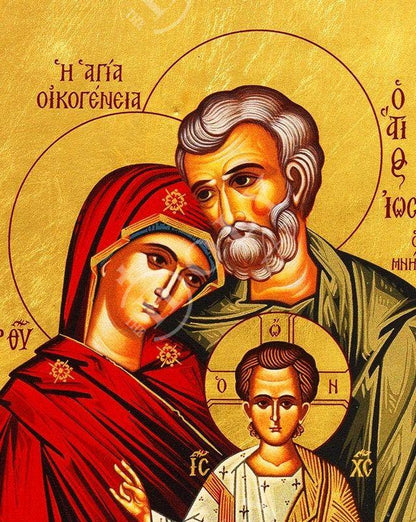 The Holy Family icon, Handmade Greek Orthodox icon of the Jesus Christ Virgin Mary & Joseph, Byzantine art wall hanging wood plaque - TheHolyArt