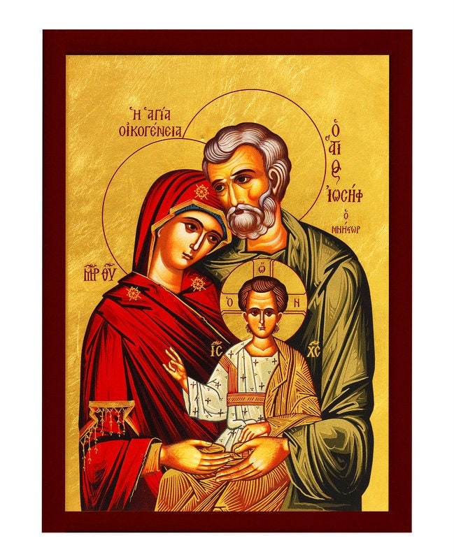 The Holy Family icon, Handmade Greek Orthodox icon of the Jesus Christ Virgin Mary & Joseph, Byzantine art wall hanging wood plaque TheHolyArt