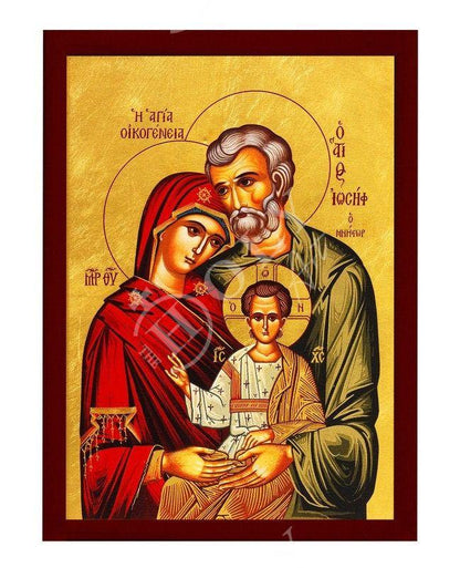 The Holy Family icon, Handmade Greek Orthodox icon of the Jesus Christ Virgin Mary & Joseph, Byzantine art wall hanging wood plaque - TheHolyArt