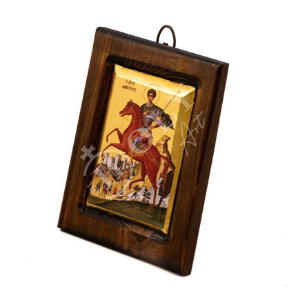 Saint Demetrius icon, Greek Orthodox icon of St Demetrios, Handmade Byzantine wall hanging art on canvas w/ gold leaf wood plaque - TheHolyArt