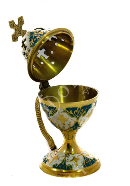 Christian Brass Resin Incense Burner, Greek Orthodox Thurible Incense holder, Metal Byzantine Home Censer Perfume burner, religious decor - TheHolyArt