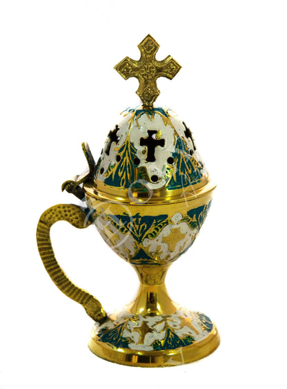 Christian Brass Resin Incense Burner, Greek Orthodox Thurible Incense holder, Metal Byzantine Home Censer Perfume burner, religious decor - TheHolyArt