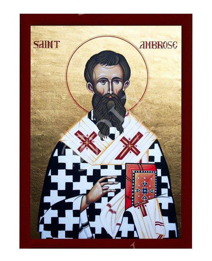Saint Ambrose icon, Handmade Greek Orthodox icon St Ambrose of Milan, Byzantine art wall hanging on wood plaque icon, religious decor - TheHolyArt
