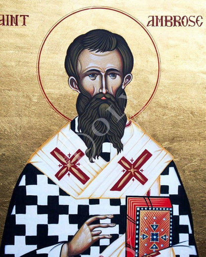 Saint Ambrose icon, Handmade Greek Orthodox icon St Ambrose of Milan, Byzantine art wall hanging on wood plaque icon, religious decor - TheHolyArt