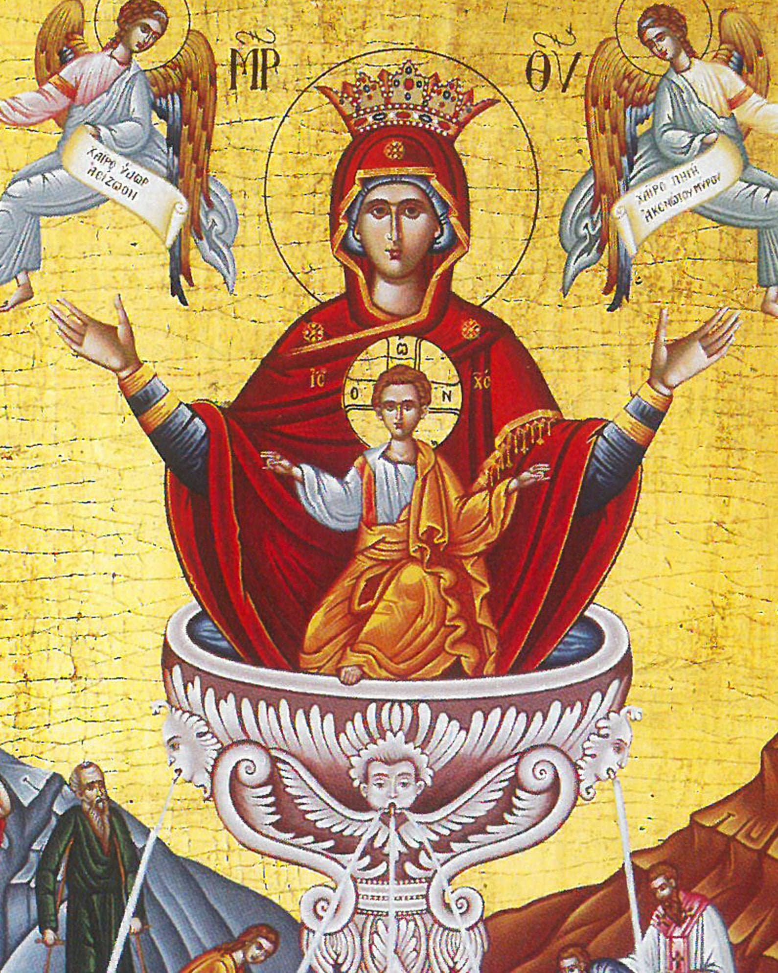 Virgin Mary icon Panagia Life Giving Spring, Handmade Greek Orthodox Icon, Mother of God Byzantine art, Theotokos wall hanging wood plaque TheHolyArt