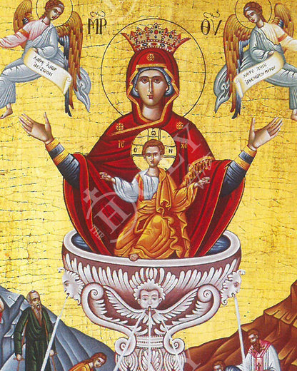 Virgin Mary icon Panagia Life Giving Spring, Handmade Greek Orthodox Icon, Mother of God Byzantine art, Theotokos wall hanging wood plaque - TheHolyArt