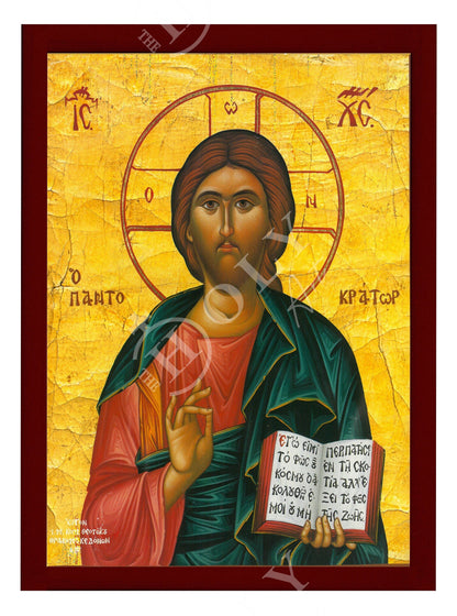 Jesus Christ icon, Handmade Greek Orthodox icon of our Lord, Byzantine art wall hanging on wood plaque, religious icon home decor - TheHolyArt