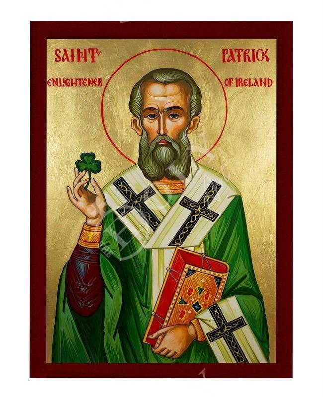 Saint Patrick icon, Handmade Greek Orthodox Catholic icon of St Patric-TheHolyArt