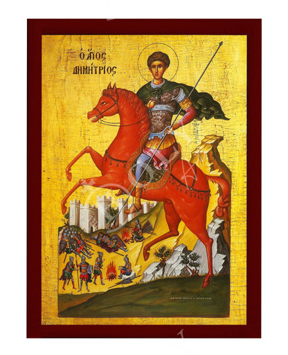 Saint Demetrius icon, Handmade Greek Orthodox icon of St Demetrios, Byzantine art wall hanging icon on wood plaque, religious decor - TheHolyArt