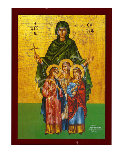 Saint Sophia icon, Orthodox icon St Sofia the Martyr, Greek Handmade Byzantine art wall hanging of Hagia Sophia wood plaque, religious decor - TheHolyArt
