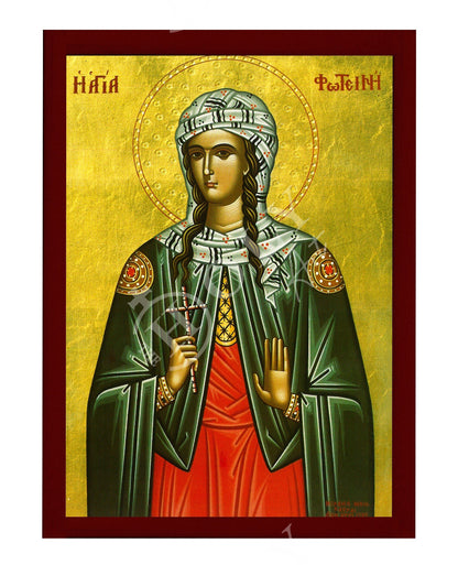 Saint Photine icon, Handmade Greek Orthodox icon St Photene the Samaritan, Byzantine art wall hanging on wood plaque icon, religious decor - TheHolyArt